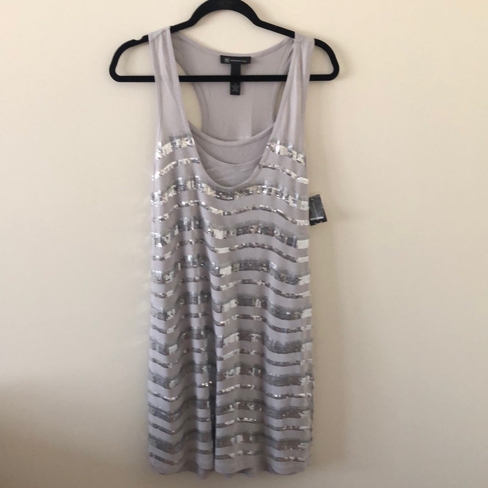 INC International Concepts Silver Sequin Striped Mini Dress